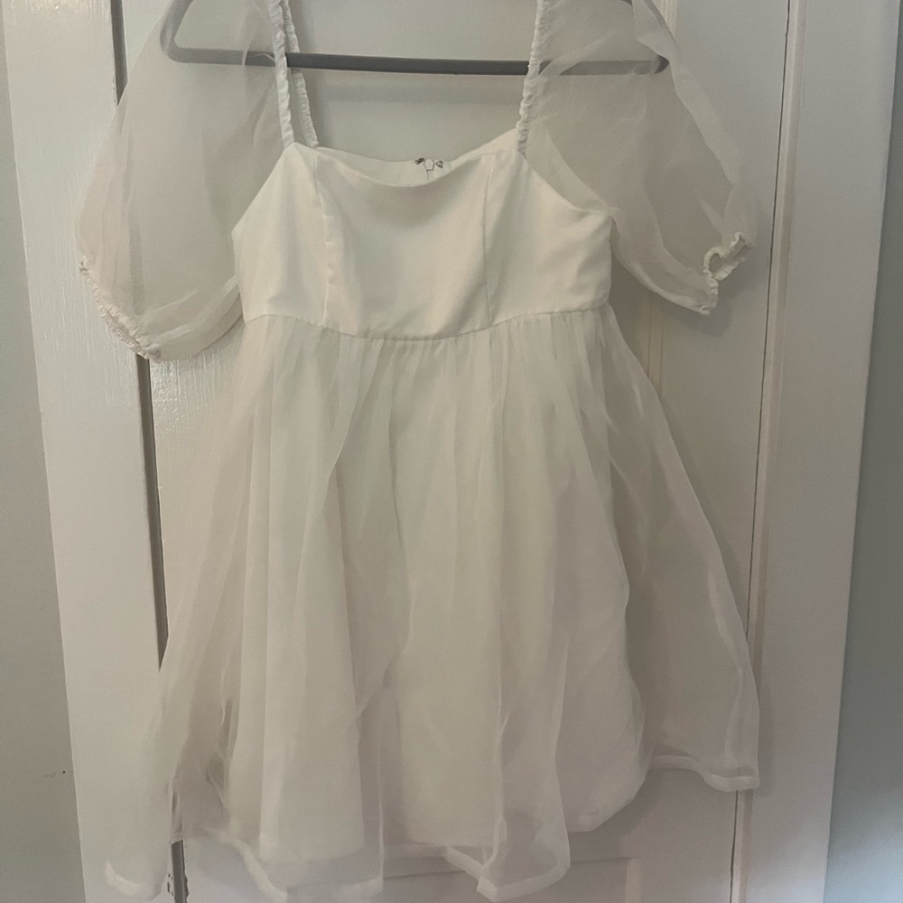 Kids White Dress with Puff Sleeves